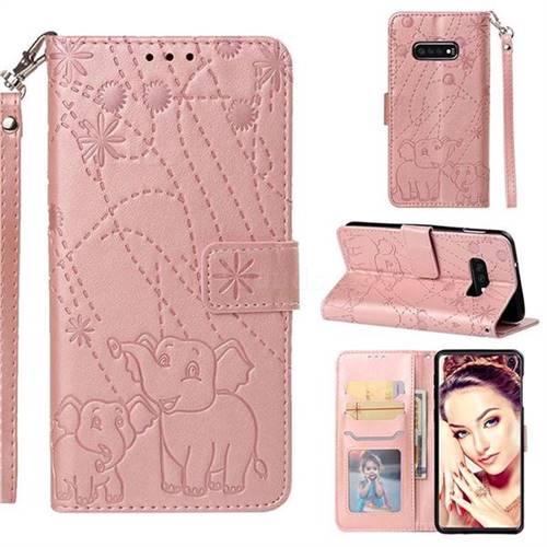 Embossing Fireworks Elephant Leather Wallet Case for Samsung Galaxy S10e(5.8 inch) - Rose Gold