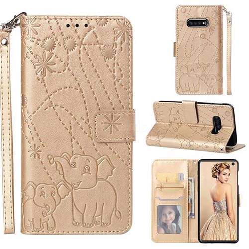 Embossing Fireworks Elephant Leather Wallet Case for Samsung Galaxy S10e(5.8 inch) - Golden