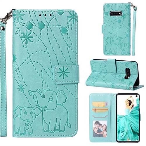 Embossing Fireworks Elephant Leather Wallet Case for Samsung Galaxy S10e(5.8 inch) - Green