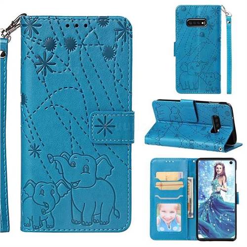 Embossing Fireworks Elephant Leather Wallet Case for Samsung Galaxy S10e(5.8 inch) - Blue