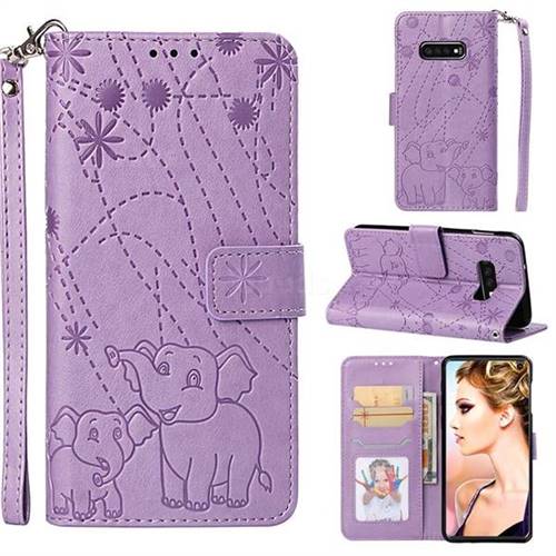 Embossing Fireworks Elephant Leather Wallet Case for Samsung Galaxy S10e(5.8 inch) - Purple