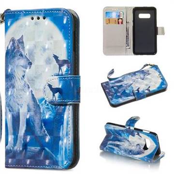Ice Wolf 3D Painted Leather Wallet Phone Case for Samsung Galaxy S10e(5.8 inch)