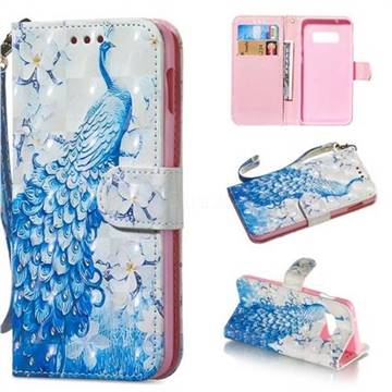 Blue Peacock 3D Painted Leather Wallet Phone Case for Samsung Galaxy S10e(5.8 inch)