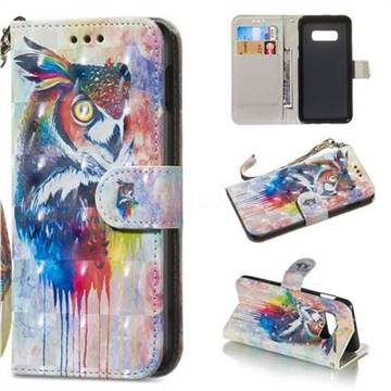 Watercolor Owl 3D Painted Leather Wallet Phone Case for Samsung Galaxy S10e(5.8 inch)
