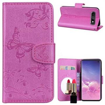 Embossing Butterfly Morning Glory Mirror Leather Wallet Case for Samsung Galaxy S10e (5.8 inch) - Rose