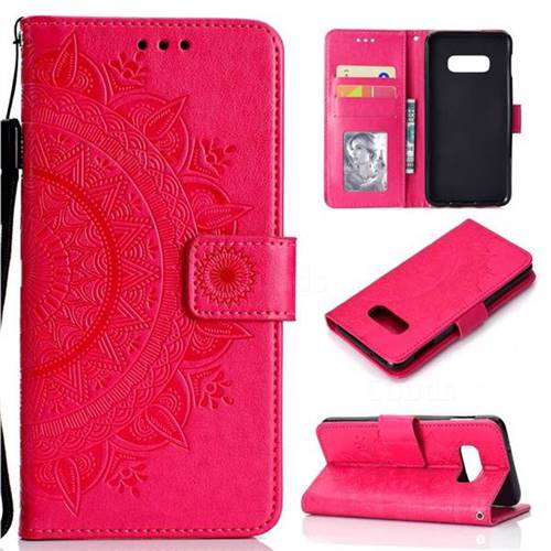 Intricate Embossing Datura Leather Wallet Case for Samsung Galaxy S10e (5.8 inch) - Rose Red