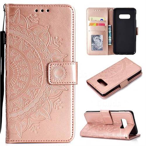 Intricate Embossing Datura Leather Wallet Case for Samsung Galaxy S10e (5.8 inch) - Rose Gold