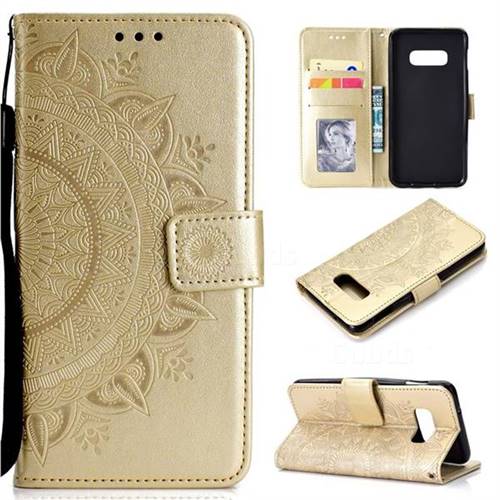 Intricate Embossing Datura Leather Wallet Case for Samsung Galaxy S10e (5.8 inch) - Golden