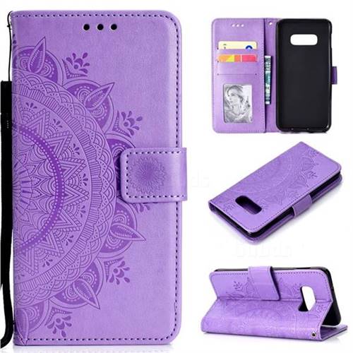 Intricate Embossing Datura Leather Wallet Case for Samsung Galaxy S10e (5.8 inch) - Purple