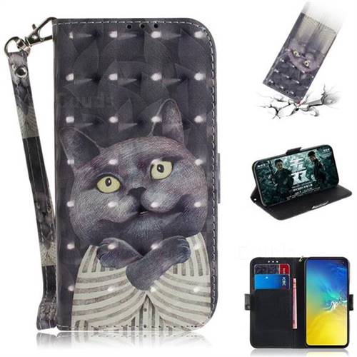Cat Embrace 3D Painted Leather Wallet Phone Case for Samsung Galaxy S10e (5.8 inch)