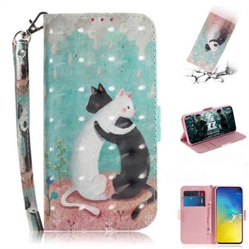 Black and White Cat 3D Painted Leather Wallet Phone Case for Samsung Galaxy S10e (5.8 inch)