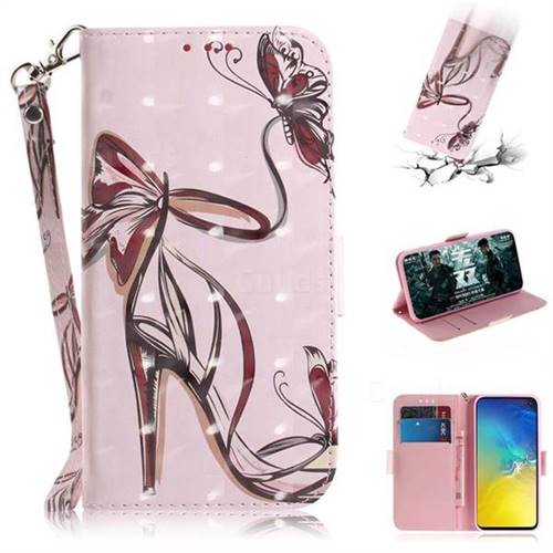 Butterfly High Heels 3D Painted Leather Wallet Phone Case for Samsung Galaxy S10e (5.8 inch)