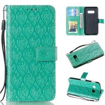Intricate Embossing Rattan Flower Leather Wallet Case for Samsung Galaxy S10e (5.8 inch) - Green