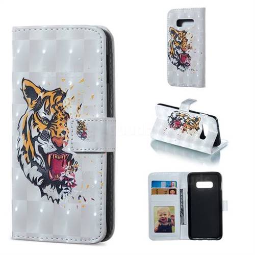 Toothed Tiger 3D Painted Leather Phone Wallet Case for Samsung Galaxy S10e (5.8 inch)