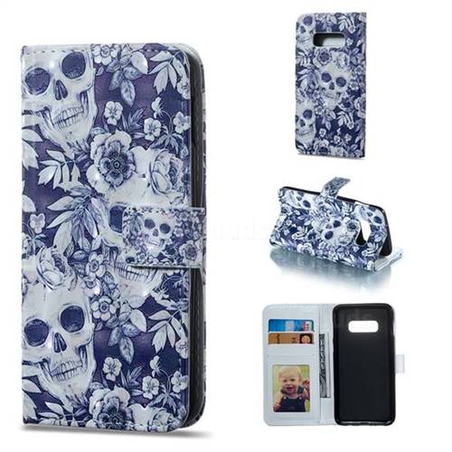 Skull Flower 3D Painted Leather Phone Wallet Case for Samsung Galaxy S10e (5.8 inch)