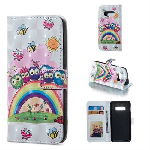 Rainbow Owl Family 3D Painted Leather Phone Wallet Case for Samsung Galaxy S10e (5.8 inch)