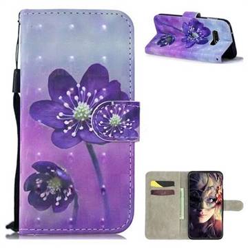 Purple Flower 3D Painted Leather Wallet Phone Case for Samsung Galaxy S10e (5.8 inch)