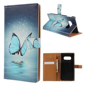 Sea Blue Butterfly Leather Wallet Case for Samsung Galaxy S10e (5.8 inch)