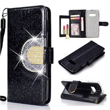 Glitter Diamond Buckle Splice Mirror Leather Wallet Phone Case for Samsung Galaxy S10e (5.8 inch) - Black