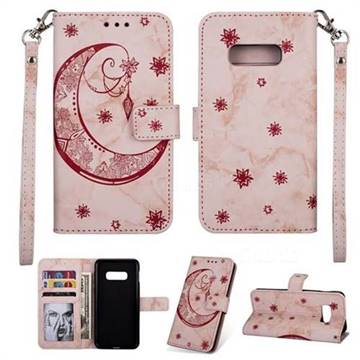 Moon Flower Marble Leather Wallet Phone Case for Samsung Galaxy S10e (5.8 inch) - Pink
