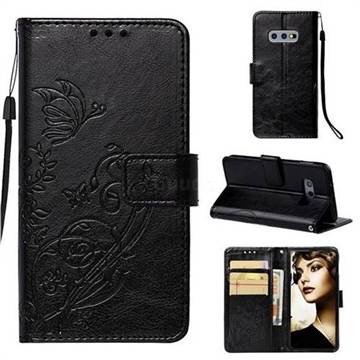 Embossing Butterfly Flower Leather Wallet Case for Samsung Galaxy S10e (5.8 inch) - Black