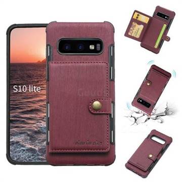 Brush Multi-function Leather Phone Case for Samsung Galaxy S10e (5.8 inch) - Wine Red