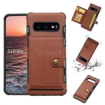 Brush Multi-function Leather Phone Case for Samsung Galaxy S10e (5.8 inch) - Brown