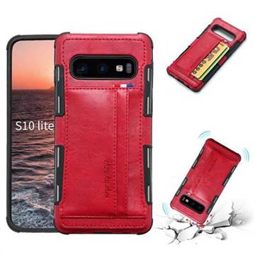 Luxury Shatter-resistant Leather Coated Card Phone Case for Samsung Galaxy S10e (5.8 inch) - Red