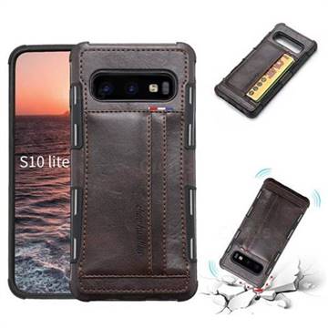 Luxury Shatter-resistant Leather Coated Card Phone Case for Samsung Galaxy S10e (5.8 inch) - Coffee