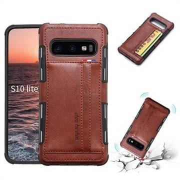 Luxury Shatter-resistant Leather Coated Card Phone Case for Samsung Galaxy S10e (5.8 inch) - Brown