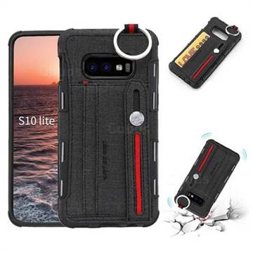 British Style Canvas Pattern Multi-function Leather Phone Case for Samsung Galaxy S10e (5.8 inch) - Black