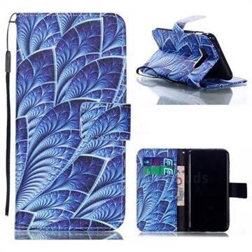 Blue Feather Leather Wallet Phone Case for Samsung Galaxy S10e (5.8 inch)