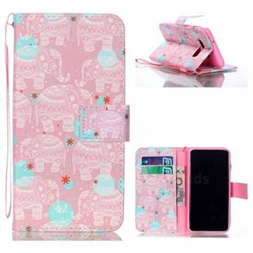 Pink Elephant Leather Wallet Phone Case for Samsung Galaxy S10e (5.8 inch)