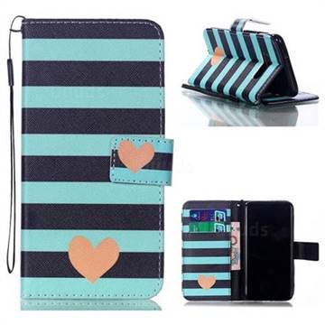 Blue Stripe Heart Leather Wallet Phone Case for Samsung Galaxy S10e (5.8 inch)