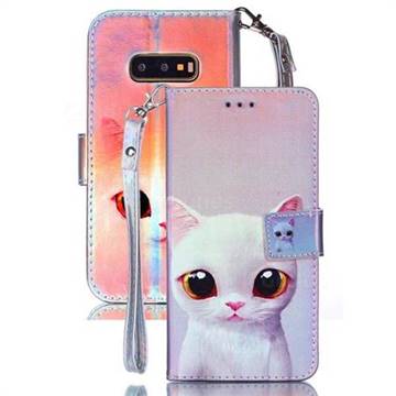 White Cat Blue Ray Light PU Leather Wallet Case for Samsung Galaxy S10e (5.8 inch)