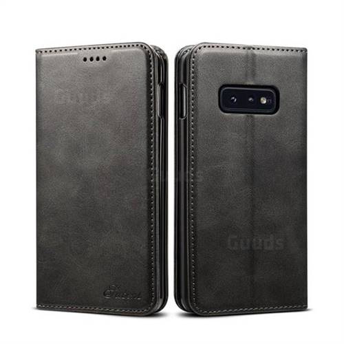Suteni Simple Style Calf Stripe Leather Wallet Phone Case for Samsung Galaxy S10e (5.8 inch) - Black