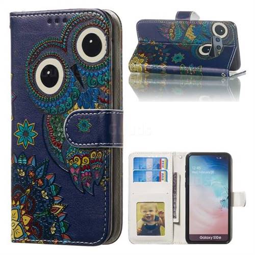 Folk Owl 3D Relief Oil PU Leather Wallet Case for Samsung Galaxy S10e (5.8 inch)