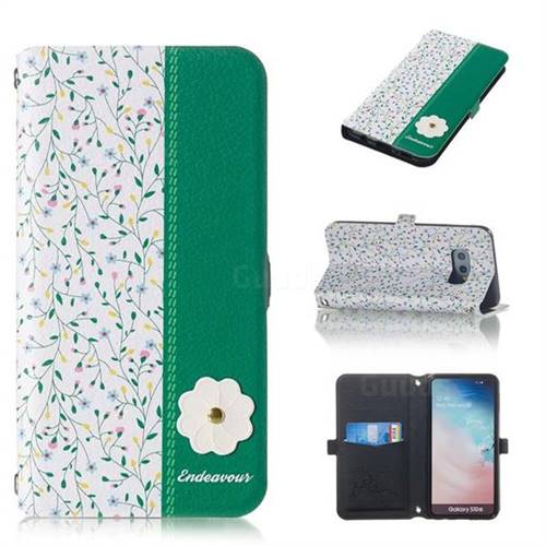 Magnolia Endeavour Florid Pearl Flower Pendant Metal Strap PU Leather Wallet Case for Samsung Galaxy S10e (5.8 inch)