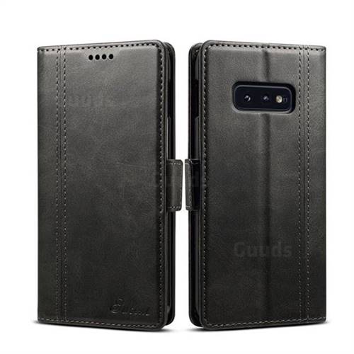 Suteni Calf Stripe Dual Color Leather Wallet Flip Case for Samsung Galaxy S10e (5.8 inch) - Black