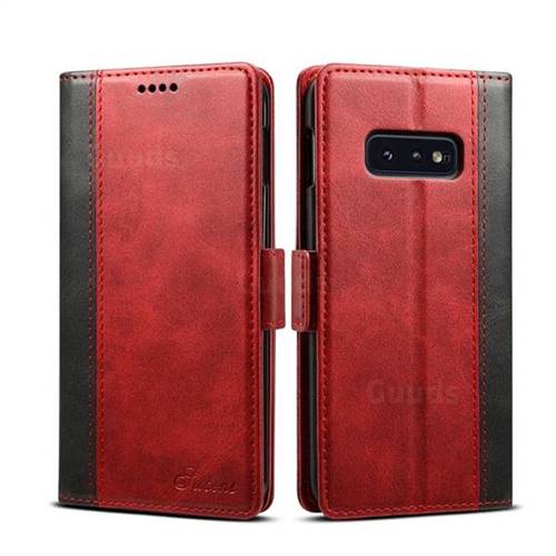 Suteni Calf Stripe Dual Color Leather Wallet Flip Case for Samsung Galaxy S10e (5.8 inch) - Red