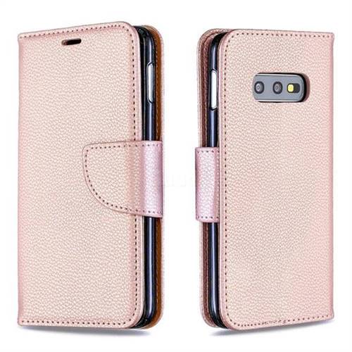 Classic Luxury Litchi Leather Phone Wallet Case for Samsung Galaxy S10e (5.8 inch) - Golden
