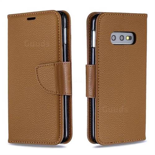Classic Luxury Litchi Leather Phone Wallet Case for Samsung Galaxy S10e (5.8 inch) - Brown
