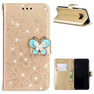 Embossing Butterfly Circle Rhinestone Leather Wallet Case for Samsung Galaxy S10e (5.8 inch) - Champagne