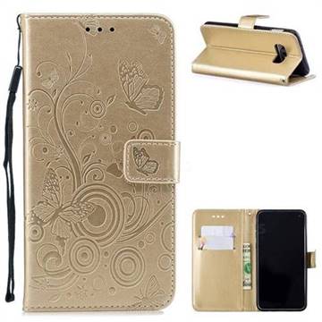 Intricate Embossing Butterfly Circle Leather Wallet Case for Samsung Galaxy S10e (5.8 inch) - Champagne