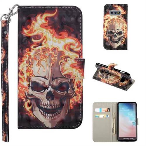 Flame Skull 3D Painted Leather Phone Wallet Case Cover for Samsung Galaxy S10e (5.8 inch)