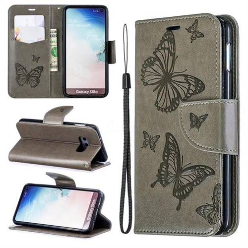 Embossing Double Butterfly Leather Wallet Case for Samsung Galaxy S10e (5.8 inch) - Gray