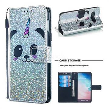 Panda Unicorn Sequins Painted Leather Wallet Case for Samsung Galaxy S10e (5.8 inch)