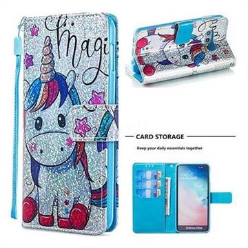Star Unicorn Sequins Painted Leather Wallet Case for Samsung Galaxy S10e (5.8 inch)
