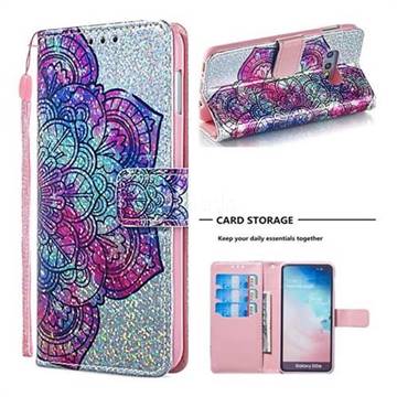 Glutinous Flower Sequins Painted Leather Wallet Case for Samsung Galaxy S10e (5.8 inch)