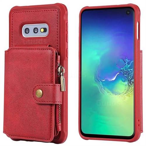 Retro Luxury Multifunction Zipper Leather Phone Back Cover for Samsung Galaxy S10e (5.8 inch) - Red